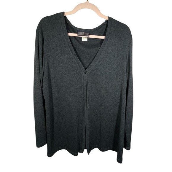 herman geist Sweaters - Herman Geist Womens Large Charcoal Gray Single Button V-Neck Cardigan Sweater
